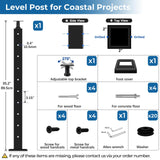 Zylorix 36" SS316 Cable Railing Post Level Drilled for Coastal Indoor Outdoor, 35"x2"x2" Stainless Steel Adjustable Top Post with Cable Grommets, DIY Cable Railing for Wood Concrete Deck, Black Zylorix