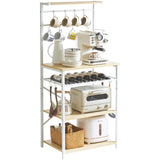 YMYNY Kitchen Baker's Rack, Microwave Oven Stand with Storage Shelves, Wine Holders, S-Hooks, Adjustable, Metal Frame, Natural Color UHBR001R YMYNY