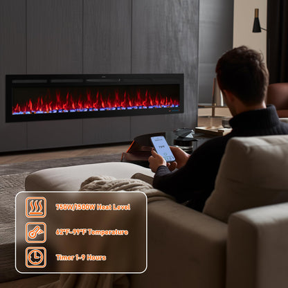 Velaychimney 60" Smart WiFi Electric Fireplace Insert, 13 Flame & Fuel Bed with Automatic Cycle, Fireplace Heater with APP Control & Thermostat, Timer, Recessed and Wall Mounted