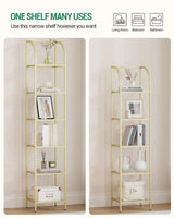 Hzuaneri Gold Arched 6-Tier Tempered Glass Bookshelf for Elegant Storage Hzuaneri