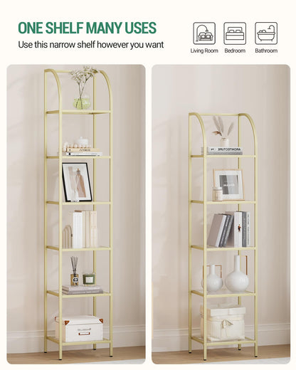 Hzuaneri Gold Arched 6-Tier Tempered Glass Bookshelf for Elegant Storage - WoodArtSupply