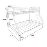 Maliacife Metal Bunk Bed with Ladder and High Guardrail,Twin Over Full Size Bed Frame,Storage Space,Noise Free,No Box Spring Needed,White Maliacife