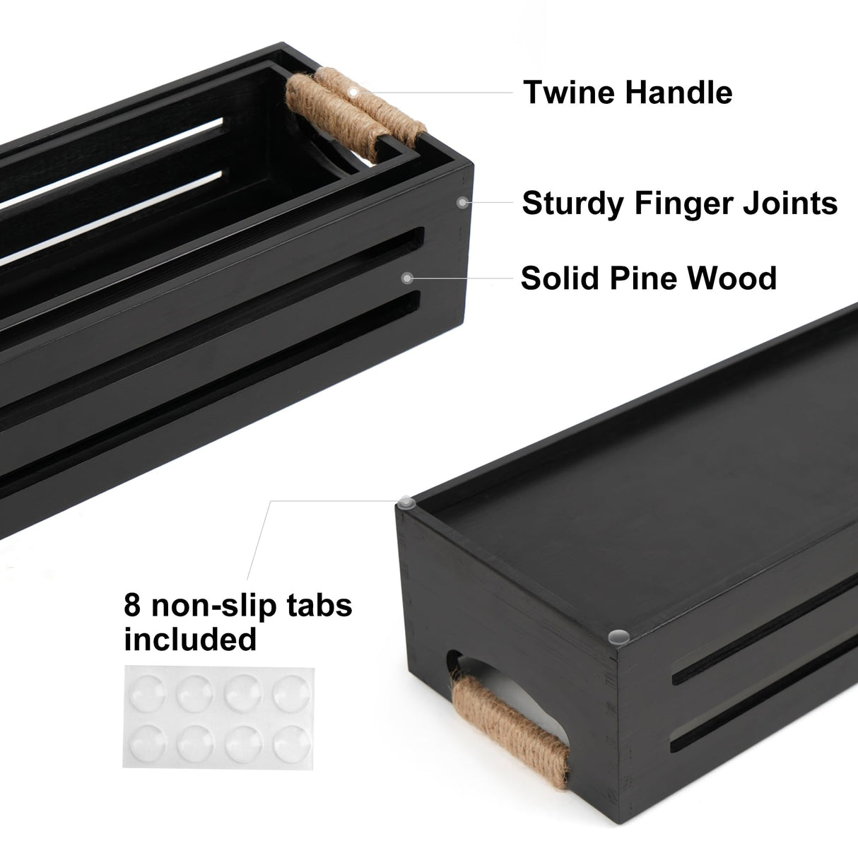 LotFancy Bathroom Decor Box, 2 Pack Toilet Tank Topper Basket, Wooden Bathroom Basket, Back of Toilet Storage Basket, Black Farmhouse Toilet Paper Holder LotFancy