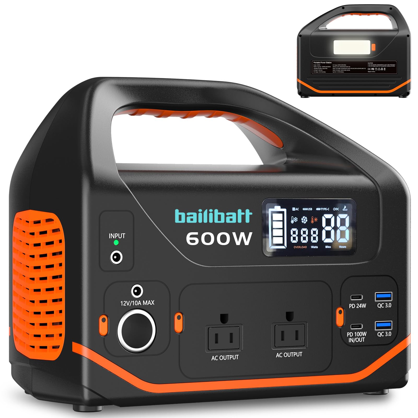 Bailibatt Portable Power Station 600W,293Wh Portable Generator for Home Use, Quiet Generator for Camping Travel Emergency CPAP Survival Backup Outdoor Apartment,100W PD & 110V Pure Sine Wave  - WoodArtSupply