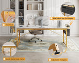 ODK Computer Desk Large Office Desk, 63 Inch Gaming Desk with Storage, Modern PC Desk Work Table with Headphone Hook for Home Office, Splice Board, White Marble + Gold Leg ODK
