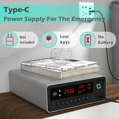 QINGENO Smart Gun Safe with Security Cable - Biometric Pistol Safe for 2 Handgun 3 Ways Quick Access with Fingerprint/Keypad/Key, for Nightstand Bedside Home with LCD and Voice Guide (Grey) QINGENO