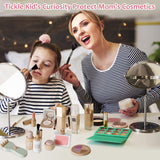 Smartwo Wooden Makeup Toy Set for Toddler Pretend Play 22 PCS Wood Beauty Salon Toys Cute Wooden Makeup Kit with Realistic Accessories Gift for Girls 3 4 5 6 Smartwo