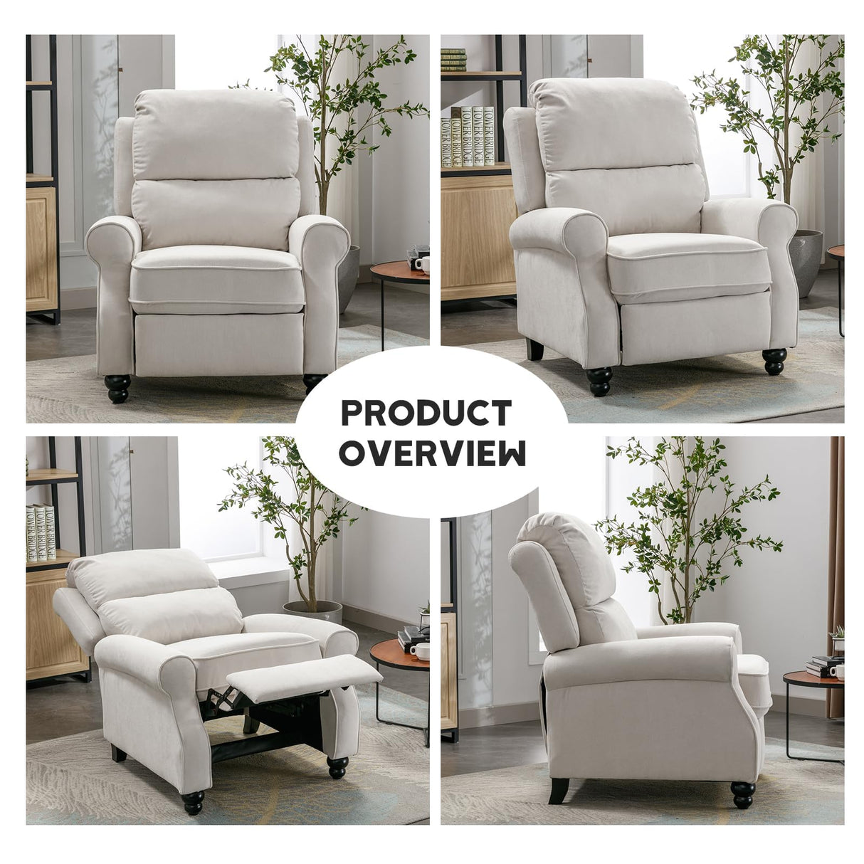 Bonzy Home Recliner Chair Accent Chair, Push Back Reclining Chair with Padded Seat, Single Sofa Fabric Recliners for Living Room Bedroom Home Theater, White Bonzy Home