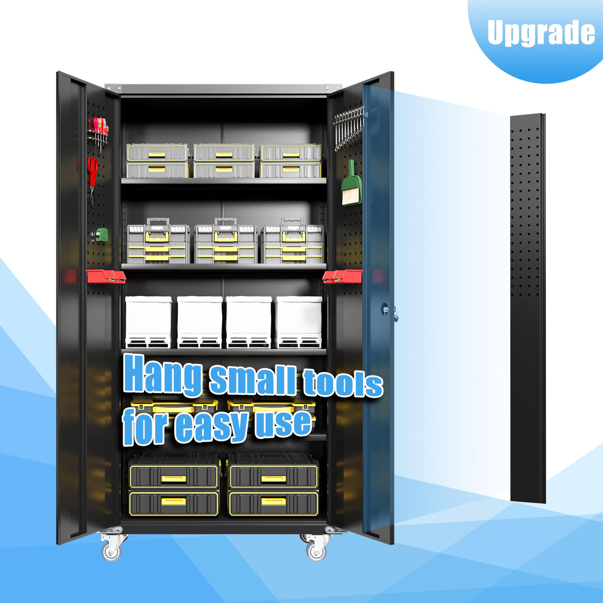 Waqiv 71''H Lockable Metal Garage Storage Cabinet on Wheels, Rolling Metal Storage Cabinet with 4 Adjustable Shelves, Rolling Tool Cabinet for Garage, Basement, Warehouse, Assembly Required Waqiv