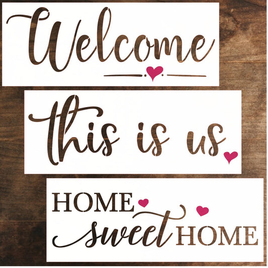 Word Stencils for Painting on Wood - Welcome Stencil - Home Sweet Home Stencil -This is Us Stencil - Reusable Farmhouse Stencils for Crafts, Wood Signs, Canvas & DIY Projects