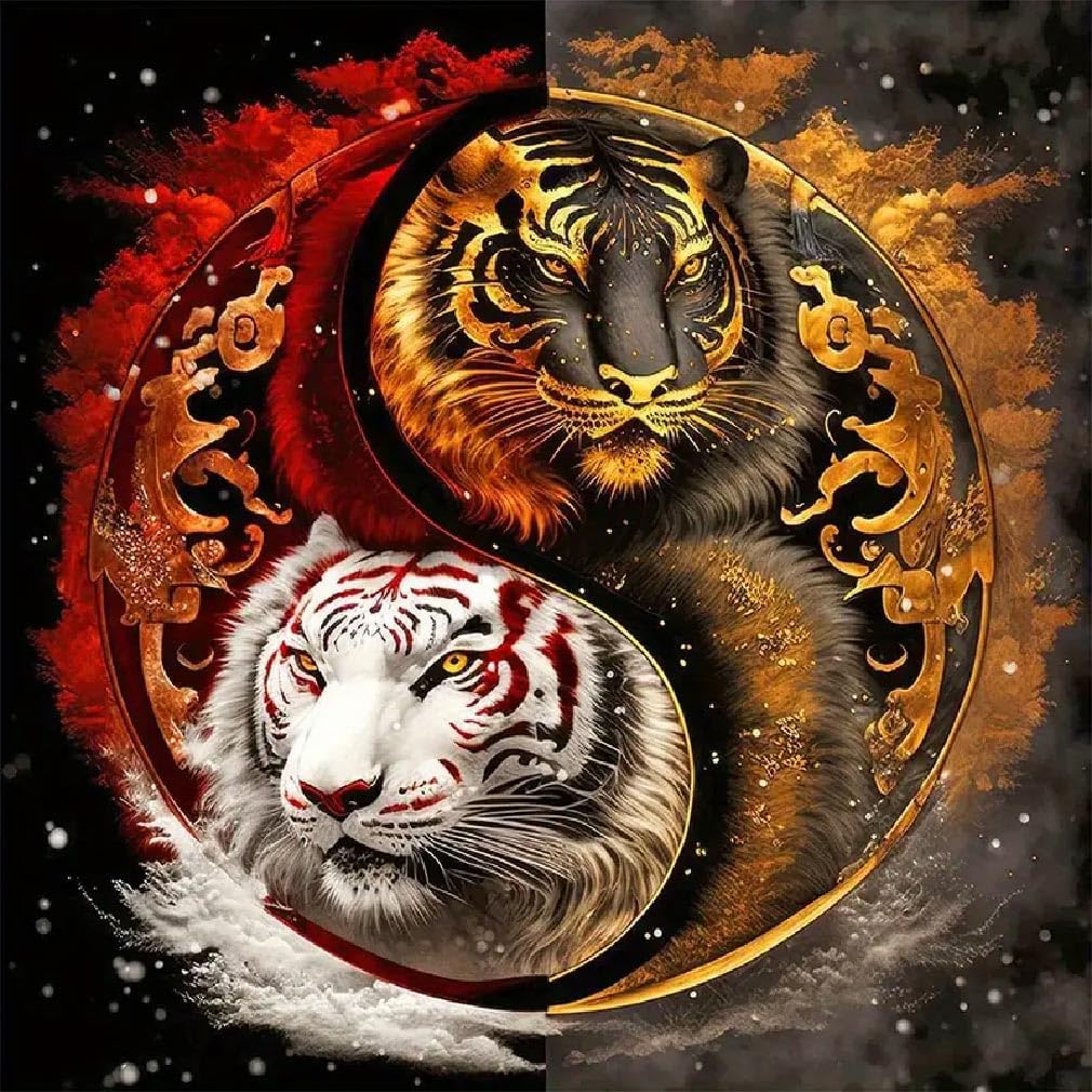 JFYHAB Tiger Diamond Painting Kits-Taichi Tiger Diamond Painting Kits for Adults,5D DIY Full Drill Dragon Diamond Art for Home Wall Decor 12x12inch JFYHAB