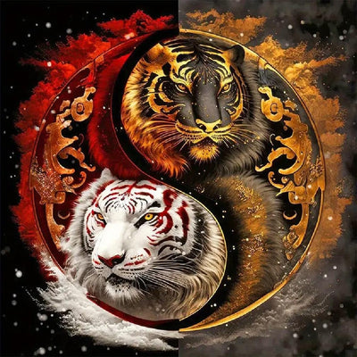 JFYHAB Tiger Diamond Painting Kits-Taichi Tiger Diamond Painting Kits for Adults,5D DIY Full Drill Dragon Diamond Art for Home Wall Decor 12x12inch