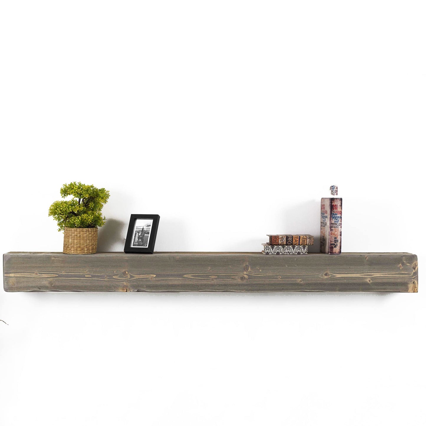 BoscoMondo Mega Distressed Fireplace Mantel, Handcrafted Rustic Wooden Construction, Wall-Mounter Floating Farmhouse Shelf - 6.7" Thickness - 60" Grey