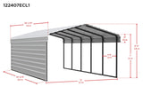 Arrow Carports Galvanized Steel Carport, with 1-Sided Enclosure, Compact Car Metal Carport Kit, 12' x 24' x 7', Eggshell Arrow Shed