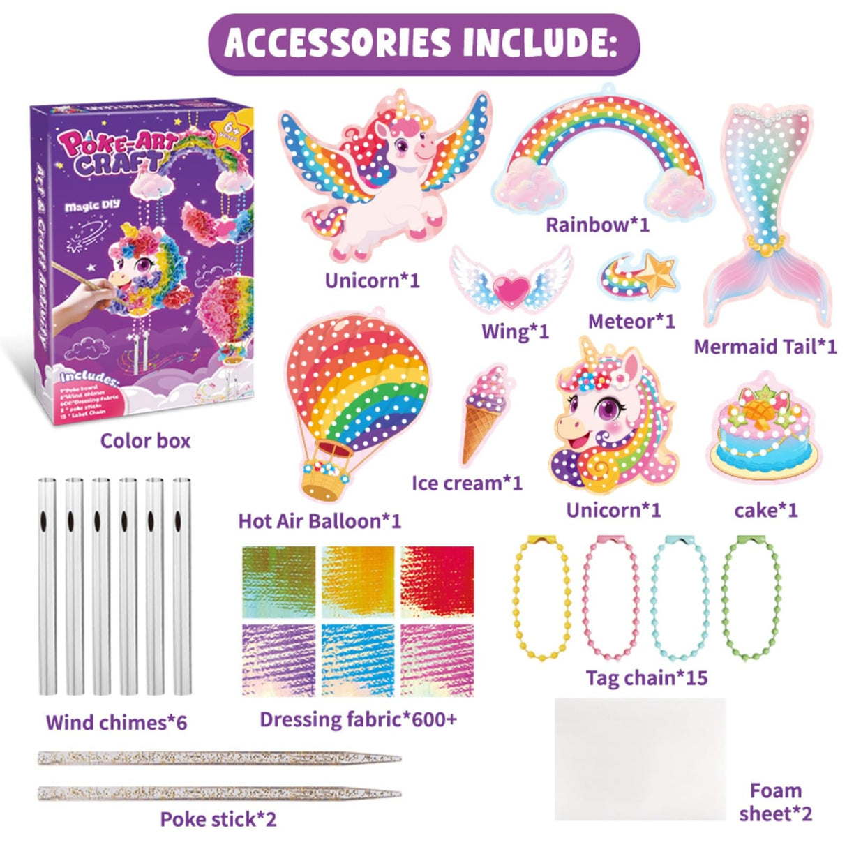 Ancitoy Unicorn Poke Art Kit for Girls, DIY Wind Chime Craft Activity, Mess-Free Art Gifts for Kids Ages 4 5 6 7 8 9 10 Birthday Present Ancitoy