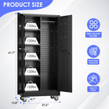 GangMei Garage Storage Cabinet with Wheels and 5 Pegboard, Broom Closet Storage Cabinet with Hanging Rod and 13 Hooks, Metal Cabinets with Locking Doors and 4 Shelves, 61.7"H x 27.6"W x 13.8"D,Black GangMei