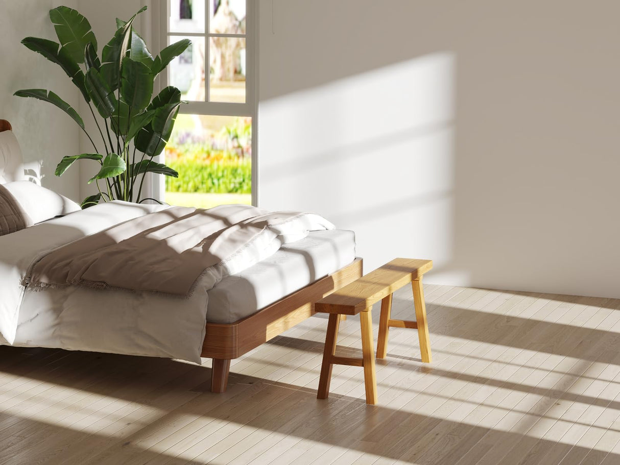 RUBAPOSM Handmade Solid Wood Noodle Bench 45 in Long Farmhouse Bench for End of Bed Entryway Slim Shoe Storage Stool Entry Stool Hallway Dining Farmhouse or Living Room RUBAPOSM