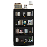 BONITURE Display Cabinet with Acrylic Glass Doors,4-Tiers Curio Cabinet with LED Lighting for Collectibles, Collectibles Toy Organizers Rack & Display Shelf Display Case Storage Cabinet, Black BONITURE