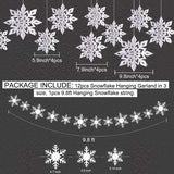 OuMuaMua Winter Christmas Hanging Snowflake Decorations, 12PCS Snowflakes Garland & 12PCS 3D Glittery Large White Snowflake for Christmas Winter Wonderland Holiday New Year Party Home Decorations OuMuaMua