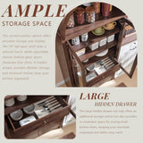 IFGET 71" Tall Arched Kitchen Pantry Cabinet, Modern Farmhouse Kitchen Storage Cabinets with Open & Adjustable Shelves, Hidden Drawer & Glass Door, Versatile Cupboard for Kitchen, Dining Room, Brown IFGET