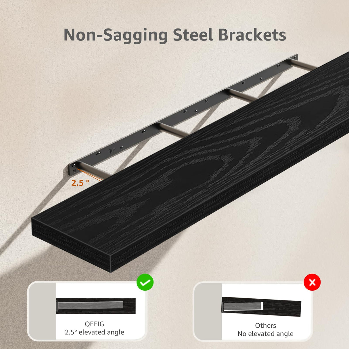 QEEIG Bathroom Shelves 55 inches Long Wall Shelf Large Extra Long 55 x 9 inch Set of 2, Black (008-140B) QEEIG