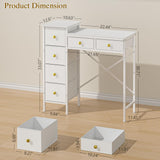 Vanity Desk No Mirror, Small White Vanity Desk, Makeup Girls Vanity Table with 6 Storage Drawers, Dressing Table for Small Spaces, Compact Vanity with Iron Hook for Bedroom, 33.07"L x 12.6"W x 33.07"H DAOUTIME