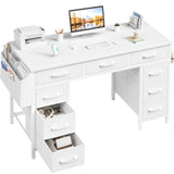 Lufeiya 47 Inch Computer Desk with 9 Drawers, Office Desk Work Desk for Home Office, Study, Writing, Vanity Desk with Fabric Drawers on Both Sides, Large Storage, White Lufeiya