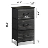 WLIVE Nightstand with 3 Drawers, Fabric Dresser, Organizer Unit, Storage Dresser for Bedroom, Hallway, Entryway, Closets, Steel Frame, Wood Top, Easy Pull Handle, Charcoal Black Wood Grain Print WLIVE