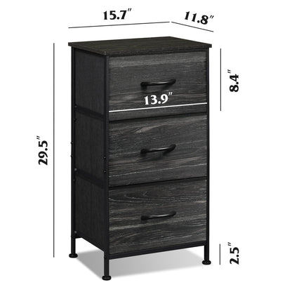 WLIVE Nightstand with 3 Drawers, Fabric Dresser, Organizer Unit, Storage Dresser for Bedroom, Hallway, Entryway, Closets, Steel Frame, Wood Top, Easy Pull Handle, Charcoal Black Wood Grain Print