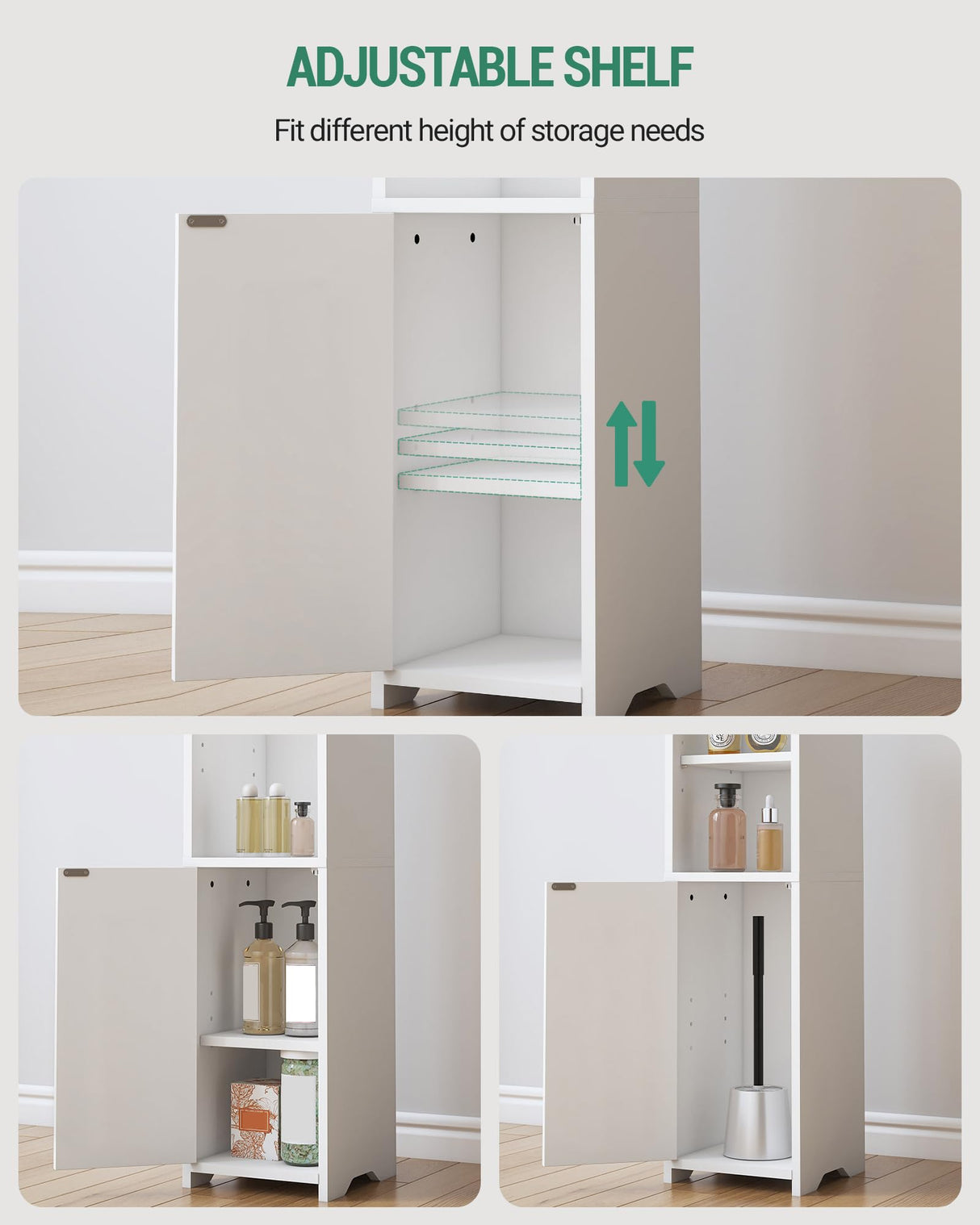 Hzuaneri Bathroom Storage Cabinet, Corner Floor Cabinet with Doors and Adjustable Shelf, Narrow Toilet Paper Cabinet, Bathroom Organizer for Small Spaces, White BC19703X Hzuaneri