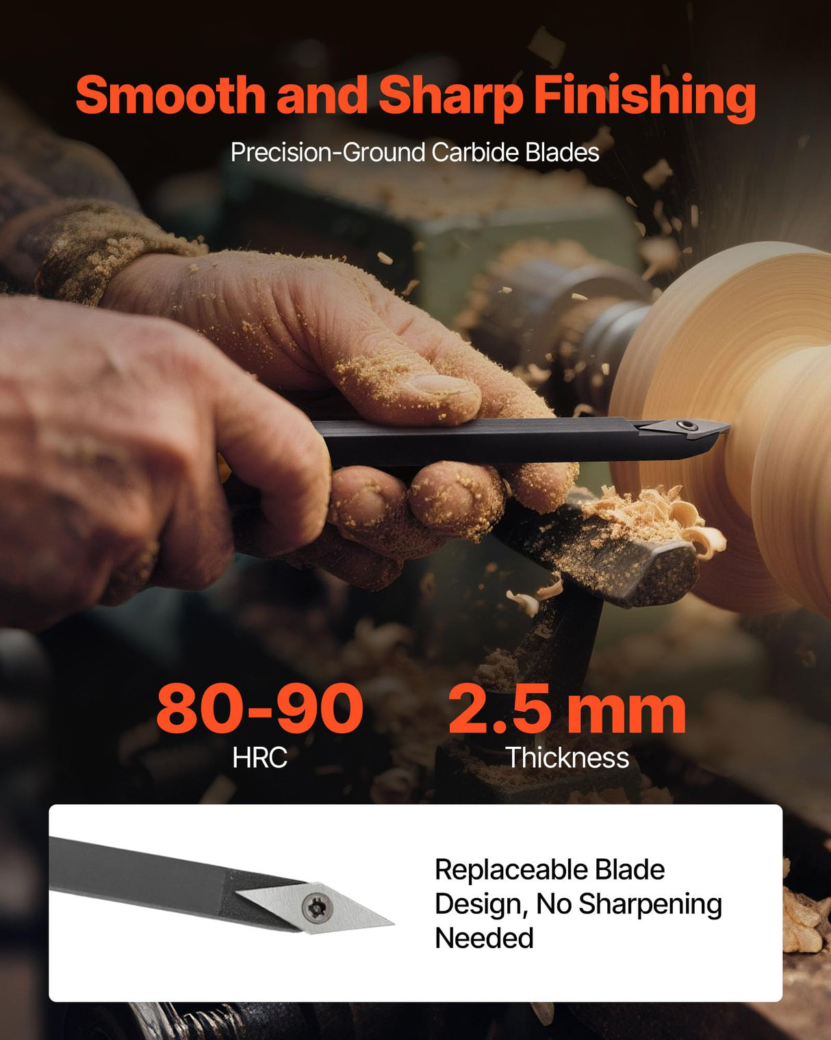 VEVOR Wood Lathe Turning Tool Set, 4PCS Lathe Roughing Finishing and Detailing Hollow Tool with Wooden Handle Diamond Round Square Carbide Inserts Wooden Box for Beginners Hobbyists Professionals VEVOR