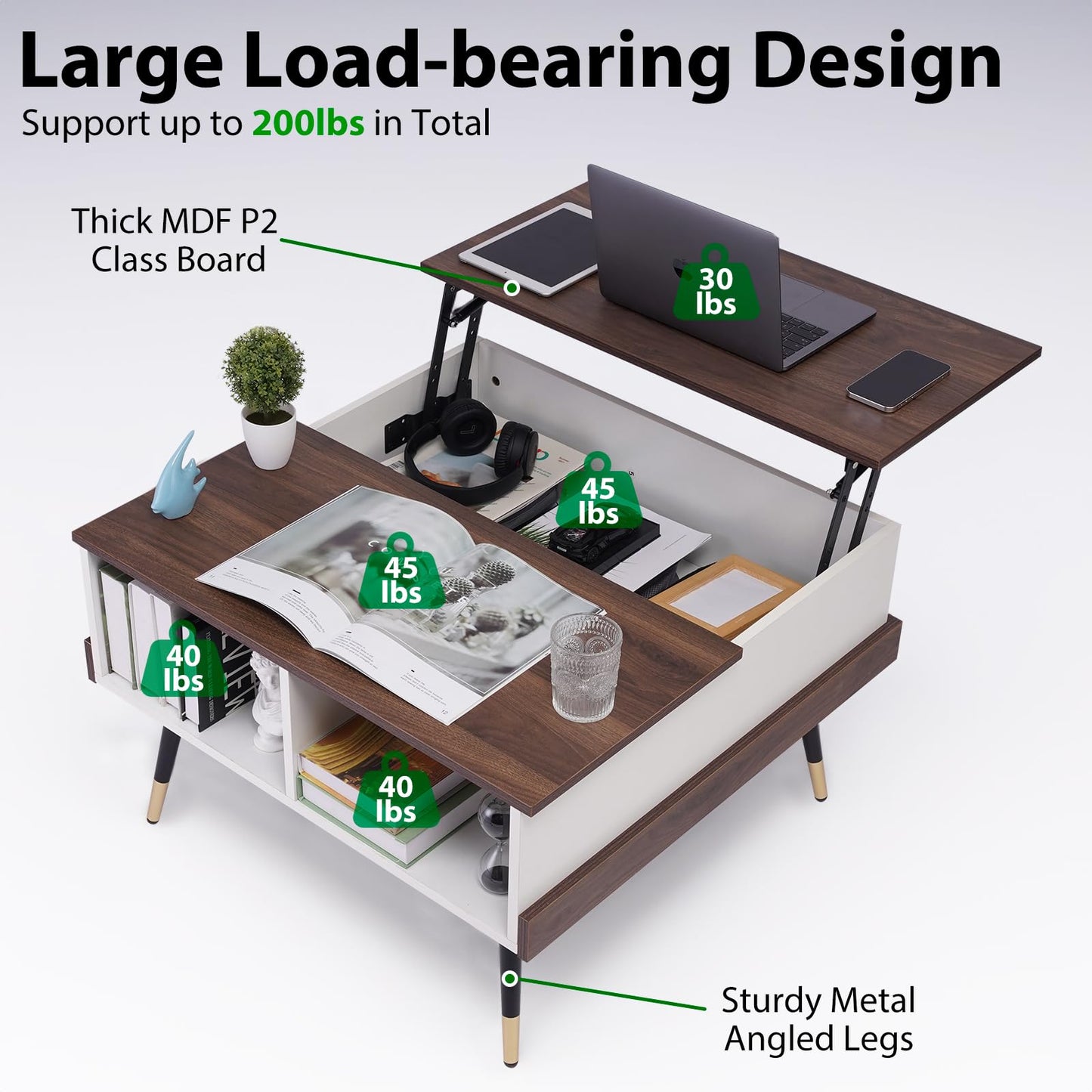 TOPSKY Lift Top Coffee Table, Square Coffee Table with Storage Shelves (Light Walnut) - WoodArtSupply