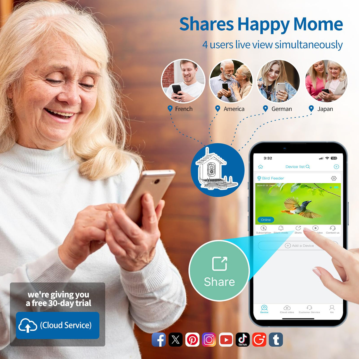 Bird Feeder with Camera, Smart Bird Feeder Camera with 1080P HD AI Identify Instant Notifications, Bird Watching Camera with Solar Panel in Backyard, Ideal Gifts for Family and Bird Lovers,Navy Blue Vatjubi