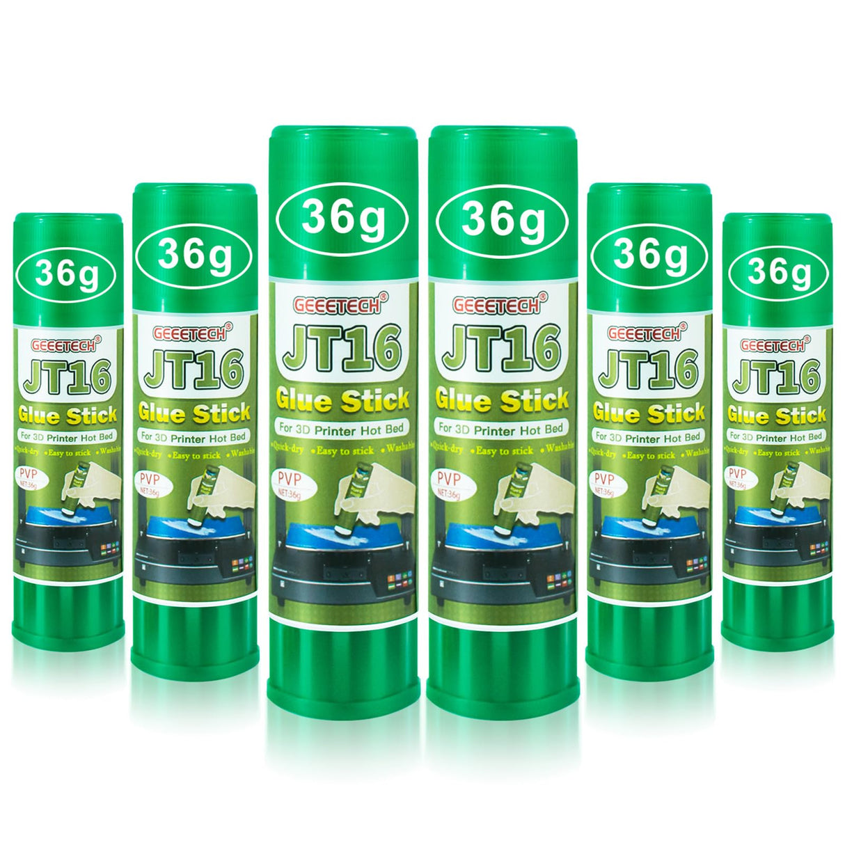Geeetech 6 Pieces 3D Printer Glue Sticks 36 Gram Each PVP Solid Glue Stick for 3D Printer Hot Bed, Water-Soluble Glue Stick, Quick Dry, Easy to Stick and Washable Geeetech