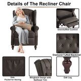 IPKIG Wingback Pushback Recliner Chair - Mid Century Recliner Armchair with Massage and Heat, Rivet Decoration, Button-Tufted Back, Solid Wood Legs for Living Room, Bedroom, Office(Brown) IPKIG