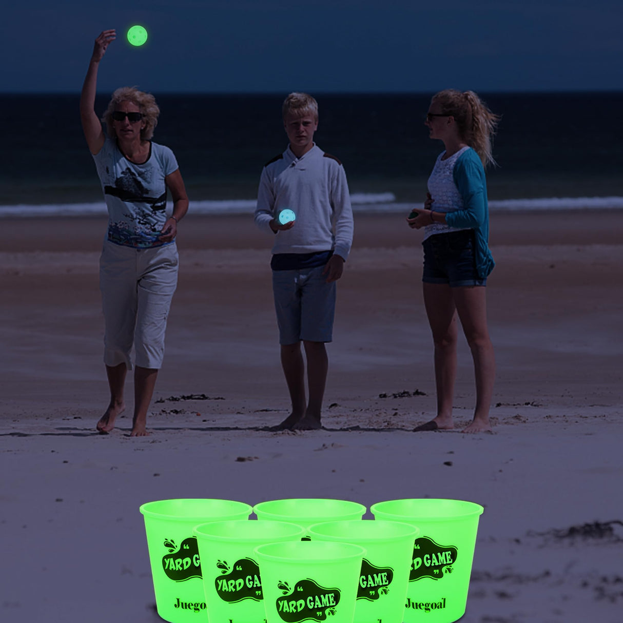 Juegoal Outdoor Toss Game Glow in Dark with Noctilucent 12 Buckets & 6 Balls, Throwing Game for Beach, Camping, Lawn and Backyard Juegoal