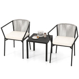 DWVO 3 Pieces Patio Set Wicker Furniture Outdoor Table and Chairs Rattan Chair Conversation Sets with Cushions & Coffee Table for Porch Backyard Poolside Garden, Gray DWVO