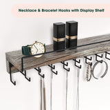 J JACKCUBE DESIGN Wall Mount Necklace Holder Jewelry Hanger with 23 Hook Necklace & Bracelet Racks, Rustic Farmhouse Wood Earring Display with Clear Acrylic - MK585A J JACKCUBE DESIGN