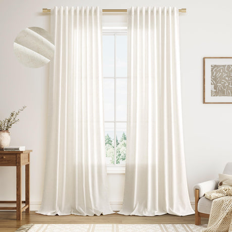 Nanspring Linen Curtains 96 Inches Long for Living Room 2 Panels Back Tab Modern Farmhouse Light Filtering Soft Linen Drapes Privacy Boho Long Curtain for Bedroom Dining Room Ivory Cream W52 x L96 Nanspring