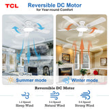 TCL Ceiling Fans with Lights, 52 Inch Low Profile Ceiling Fan with Light and Remote Control, Flush Mount, DC Reversible Motor, Noiseless, 6 Speeds Ceiling Fan for Bedroom (White) TCL
