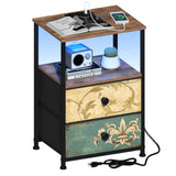 Tohomeor Nightstand with Charging Station USB Outlet and LED Light End Table Dresser with 2 Fabric Drawers Open Storage Shelf for Bedroom Living Room Sofa Beside (1, Multi) Tohomeor