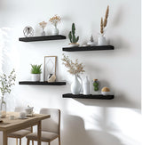 YYWUOJJ Wood Floating Shelves for Wall, Rustic Wall Shelves for Bedroom, Wall Mounted Floating Shelf, Set of 6 Black YYWUOJJ