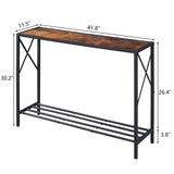 Tajsoon Console Table, 2-Tier Industrial entryway Table, 41.8”L Narrow Sofa Table with Shelves, Entrance Table for Entryway, Hallway, Living Room, Foyer, Corridor, Office, Rustic Brown Tajsoon