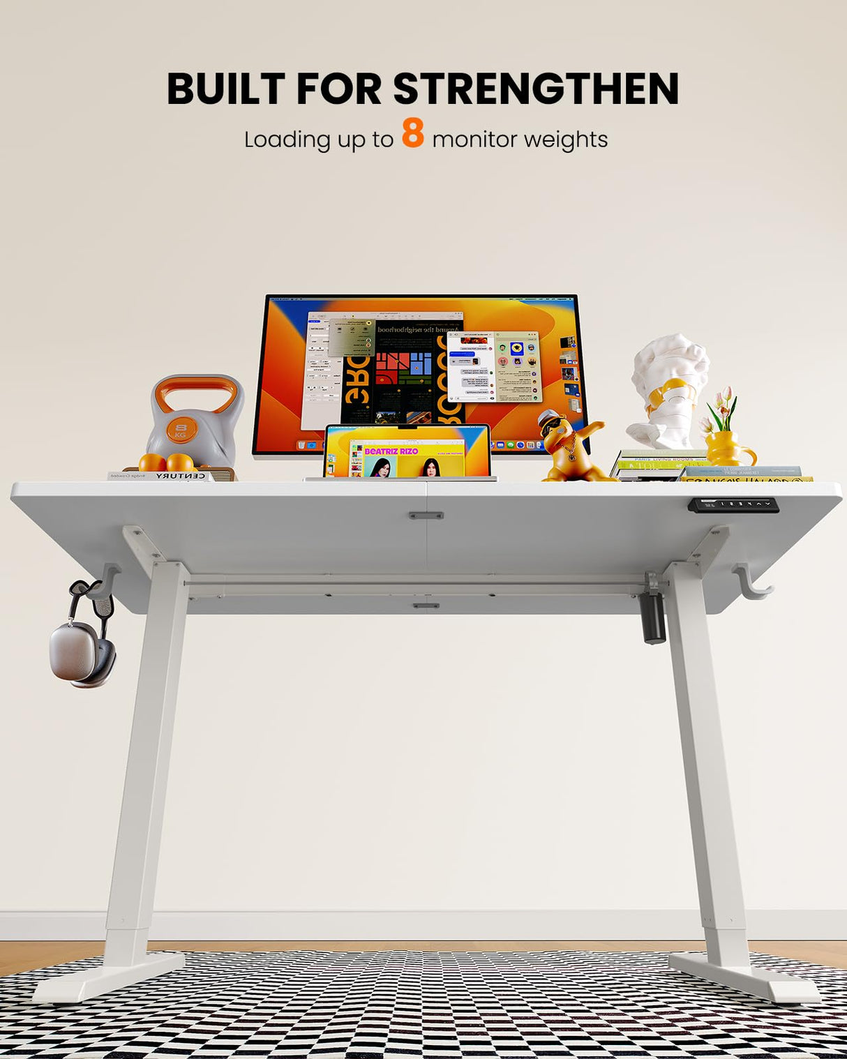 ErGear Electric Standing Desk, 48 x 24 inch Height Adjustable Sit Stand Up Desk, Computer Home Office Desk with 4 Memory Height Buttons, Two Pieces Desktop, White, EGESD110W ErGear