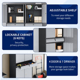 Yizosh Metal Garage Storage Cabinet with Locking Doors and Adjustable Shelves, Tool Storage Cabinet with 1 Drawer - 71" Steel Locking Cabinet for Garage, Warehouse (Gray Black) Yizosh
