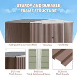 GarveeLife 10x10 Shed for Outdoor Storage, Galvanized Steel Metal Tool Sheds House with Lockable Doors, Lock & Air Vent, Large Utility Sheds for Patio Garden Lawn, Brown GarveeLife