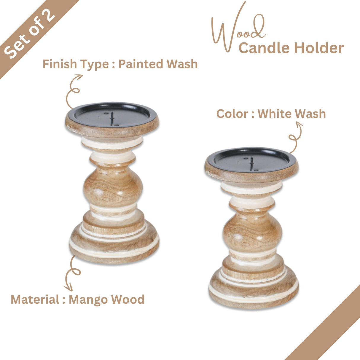 White Wooden Candle Holder,Candle Holder,Wood Candle Holder,Candle Holders,Farmhouse Candle Holder,Candle Holder Set of 2,Wood Pillar Candle Holder,Height 6 inch Set of 2, White Wash Light & Pro