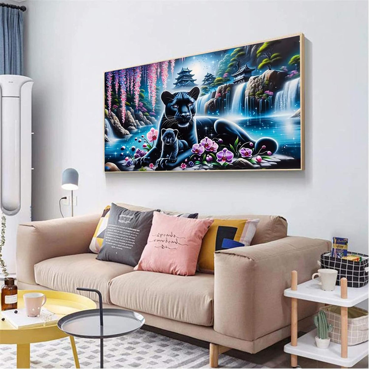 Ekuxom Large Diamond Art Kits for Adults, Waterfall Large Animal Diamond Painting Kits, Round Full Drill Leopard Diamond Dots Paintings Gem Crafts Wall Art Decor Gifts 27.5 X 15.7 inch Ekuxom