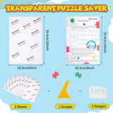 LTLUTU Puzzle Saver Sheets Kit (8 Sheets) - Permanent Adhesive Backing to Protect Finished Puzzles for Framing, Includes 2 Self-Stick Hooks + Squeegee Tool, Puzzle Preservation Stickers for Adults LTLUTU