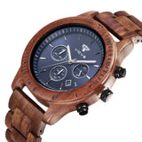 VICVS Men's Wooden Watch, 100% Natural Wood Watch, Japanese Quartz Movement with Date Display Chronograph Function, (Sandalwood) VICVS